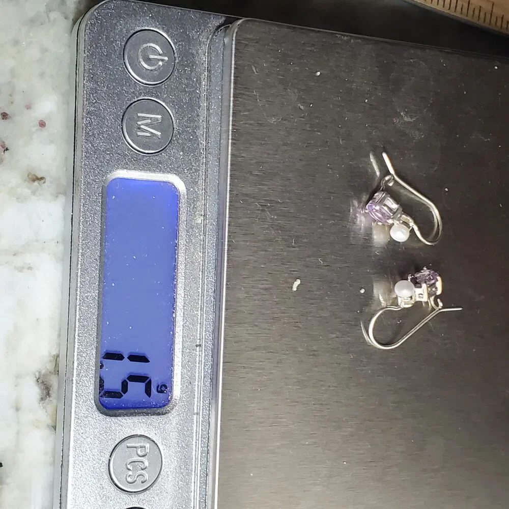 Sterling Silver, Amythest and Pearl Earrings